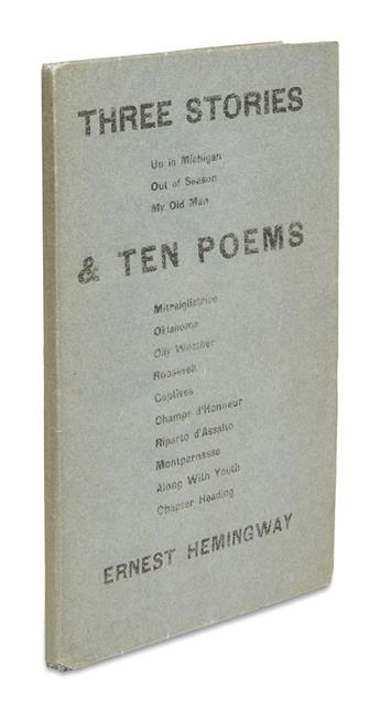 HEMINGWAY, ERNEST. Three Stories & Ten Poems.